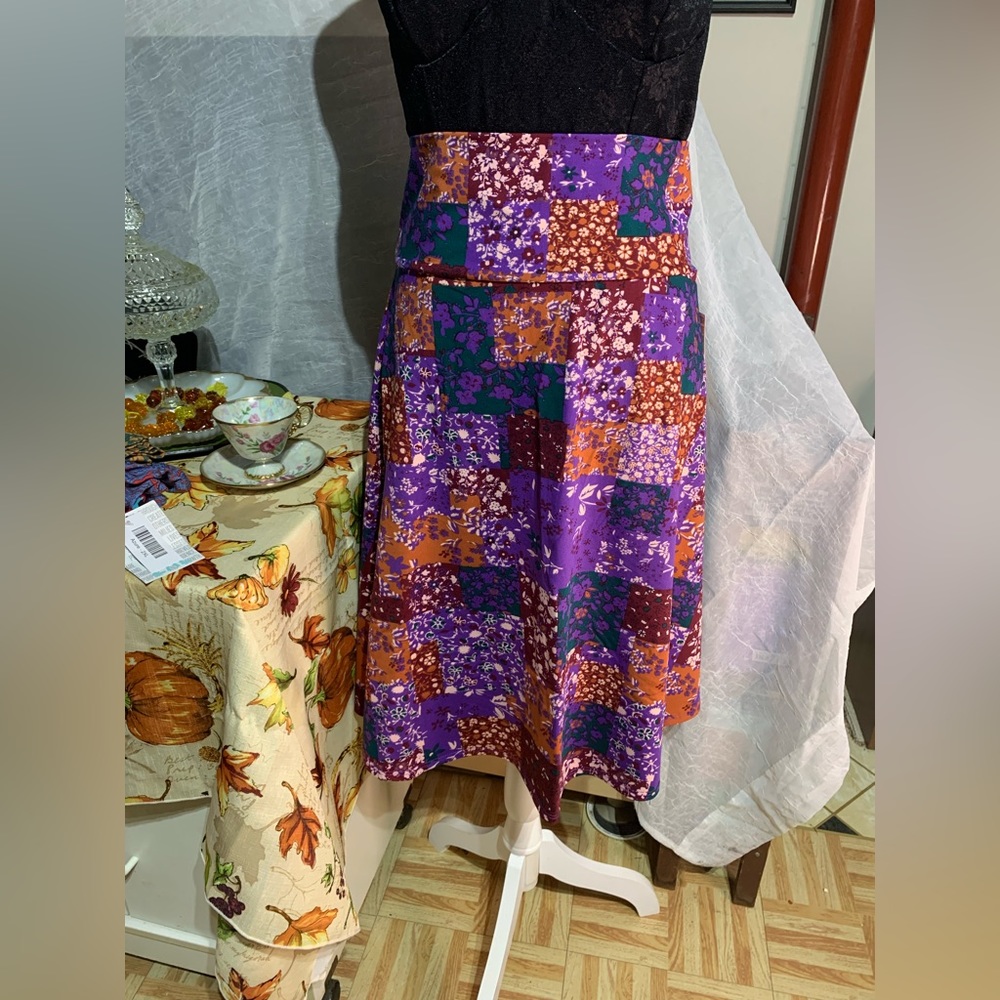 Lularoe Azure Purple Patchwork Floral Print Skirt